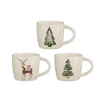 Hrnek kameninový s vánočním motivem bílý mix 10cm