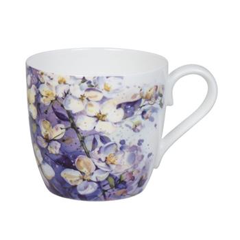 Hrnek porcelánový s KVĚTY bílo-fialový 450ml