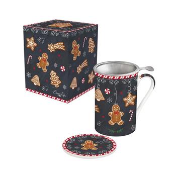 Hrnek porcelánový se sítkem a víčkem GINGERBREAD černý 300ml