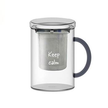 Hrnek se sítkem KEEP CALM z borosilikátového skla 420ml