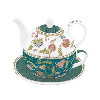 Šálek a čajová konvice MAGIE DORIENT porcelánová bílo-zelená 350+350ml
