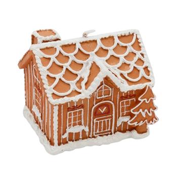 Svícen na čajovku perníkový dům z polyresinu bílo-hnědý 7,5cm