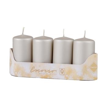 Svíčka válcová metalická matná stříbrná 7,5cm/4ks