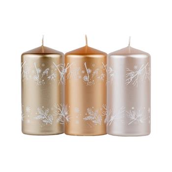 Svíčka válcová metalická s větvičkami mix 12cm