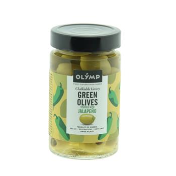 Olivy OLYMP zelené s jalapeno ve slaném nálevu 320g