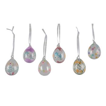 Ozdoba skleněné vejce s květy, mix 6cm