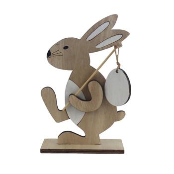 Zajíc na vandru a na podstavci s vejcem dřevěný bílo-přírodní 14,5cm