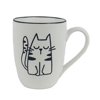 Hrnek porcelánový s mouratou kočkou černo-bílý 10,5cm