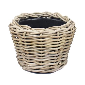 Obal na květináč kulatý DRYPOT ratanový s plastovou vložkou šedý 24cm
