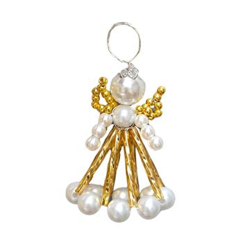 Korálková ozdoba anděla 3D zlato-bílá 5cm