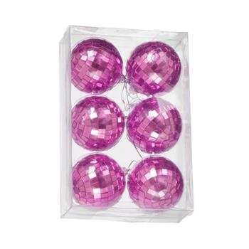 Sada skleněných ozdob - zrcadlové koule fuchsiové 6cm/6ks