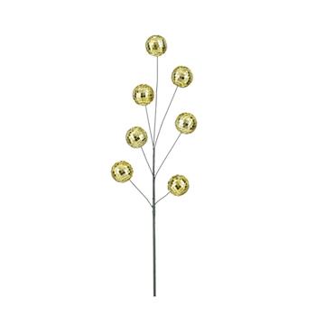 Větev umělá se zrcadlovými koulemi zlatá 60cm