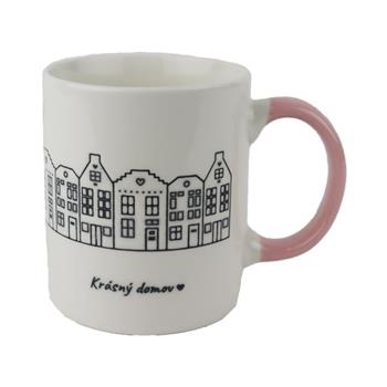 Hrnek porcelánový KRÁSNÝ DOMOV s domky růžovo-bílý