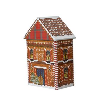 Dóza plechový dům s víkem hnědá 21,5cm