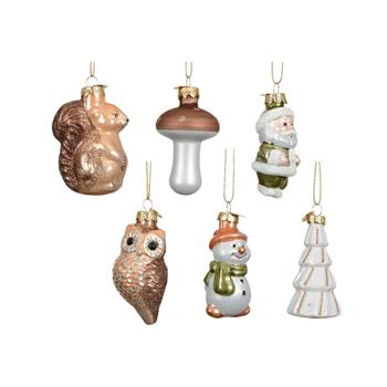 Ozdoba skleněný Santa/sněhulák/zvíře/houba/strom mix 7,5cm