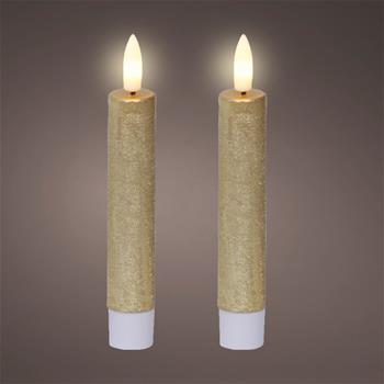 Svíčka kónická zlatá 1LED s časovačem na baterie 14,5cm/2ks
