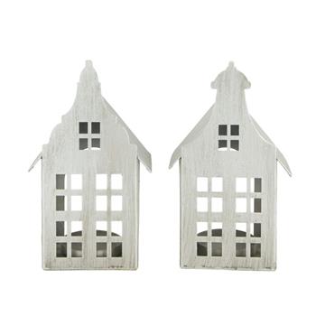 Svícen na čajovku kovový dům stříbrný mix 18cm