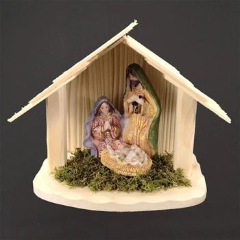 Jesličky dřevěné se Svatou rodinou 13,5cm