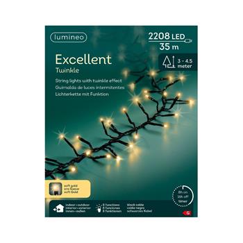 Řetěz svítící venkovní Excellent 2208LED šampaň s časovačem, 8 funkcí, černý 35m