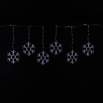 Záclona 10 vloček svítící venkovní 520LED st.bílá s časovače, stříbrná 3,6m