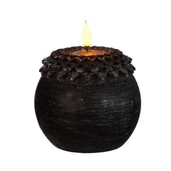 Svíčka květinová koule s LED, t.bílá na baterie černá 9cm