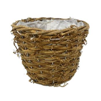 Obal na květináč kulatý proutěný s igelitem hnědý 15cm