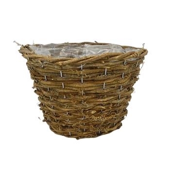 Obal na květináč kulatý proutěný s igelitem hnědý 20cm
