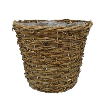 Obal na květináč kulatý proutěný s igelitem hnědý 23cm