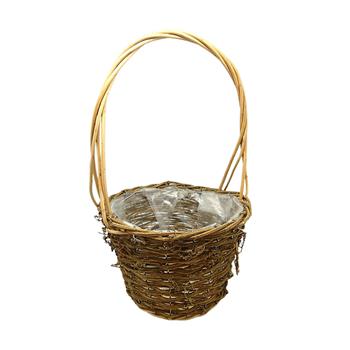 Koš kulatý proutěný s 1 uchem a igelitem hnědý 22x43cm