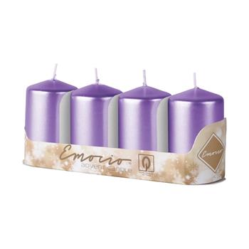 Svíčka válcová metalická fialová 8cm/4ks