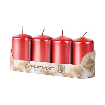 Svíčka válcová metalická červená 9cm/4ks