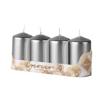 Svíčka válcová metalická stříbrná 9cm/4ks