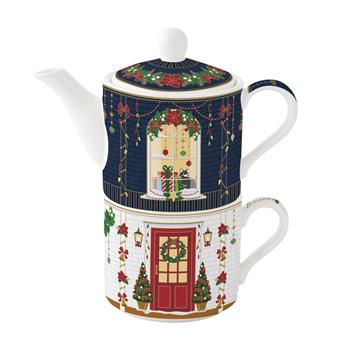 Čajová porcelánová konvice se šálkem FESTIVE AVENUE 2ks
